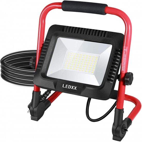 LED Construction Floodlight Light 50W 5500LM 6500K, Waterproof IP65 Work Light Rotatable, Cable  3M with Plug
